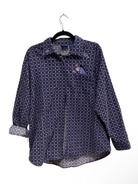 Blue Plaid Button-Down Shirt with Embroidered Eeyore Detail